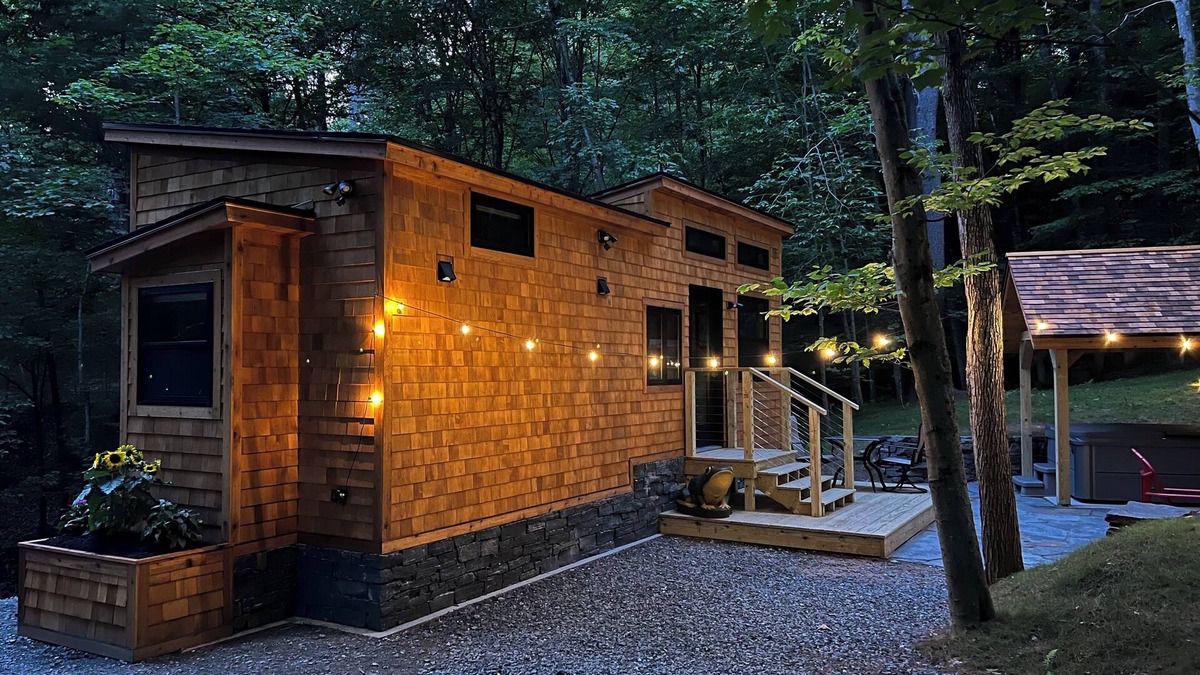 Sharon Cabin | Escape to this private and peaceful tiny home with hot tub in Sharon, VT!