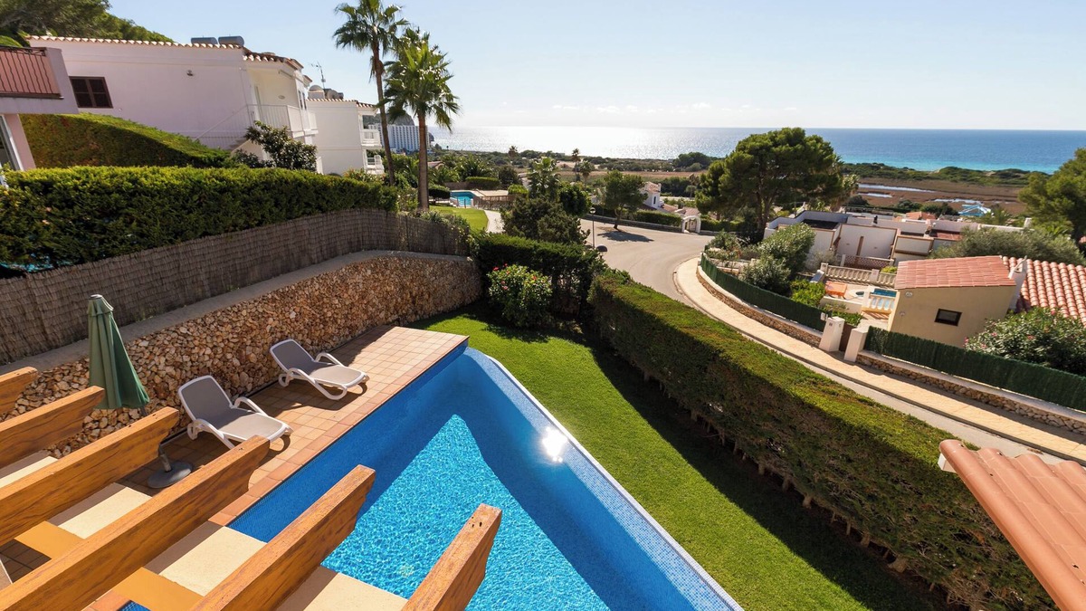 Sant Jaume Mediterrani Villa | Family-friendly Villa Panorama with Sea View, Wi-Fi, Balcony, Garden, Terraces & Pool