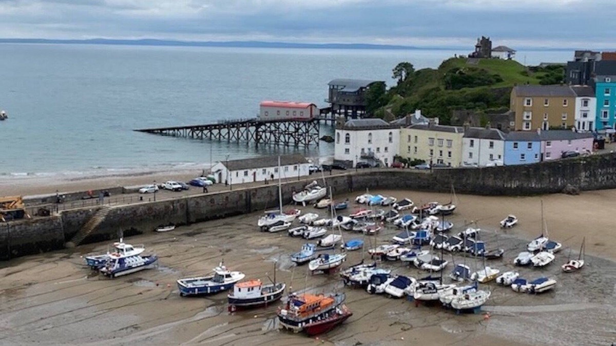Tenby Apartment | Floating Beach Hut. Seagull eye view over the famous iconic Tenby harbour.