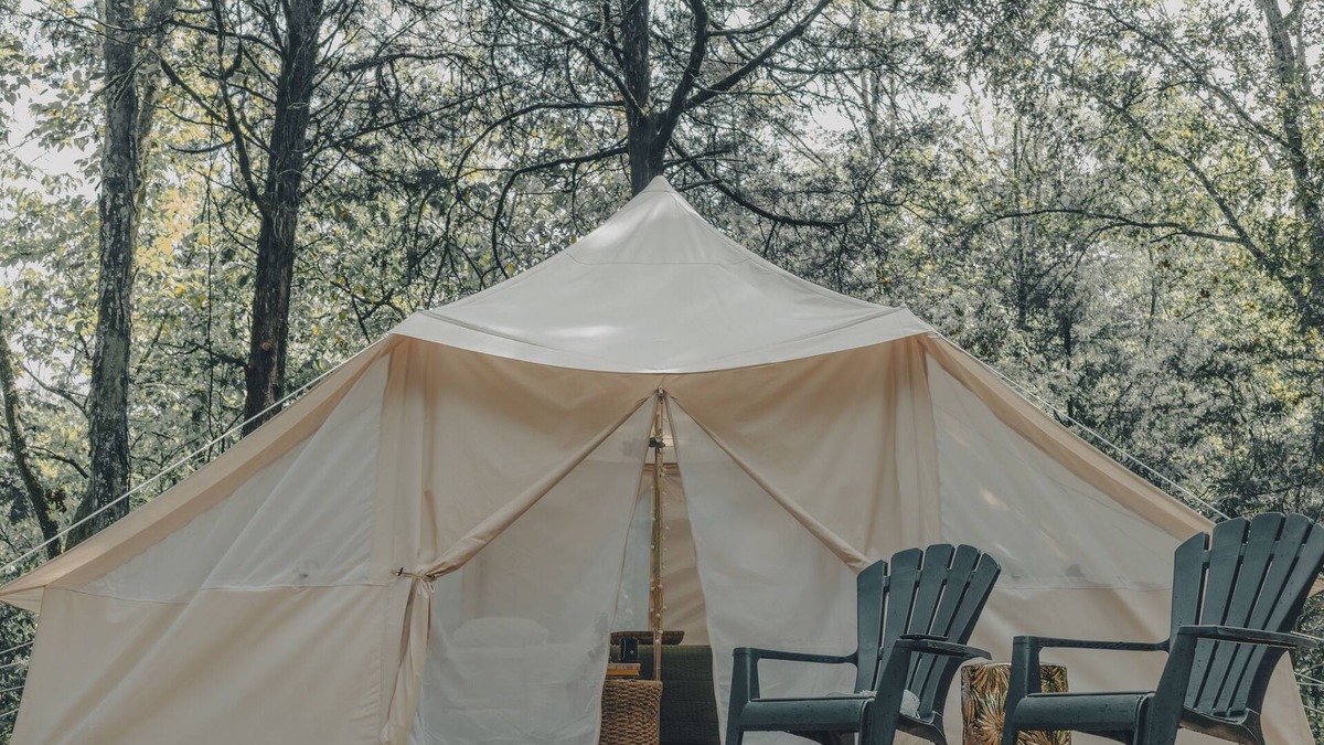 Newport Cabin | GlampVentures "Royal Rest" Bell Tent @ river/lake near the Smoky Mtn.