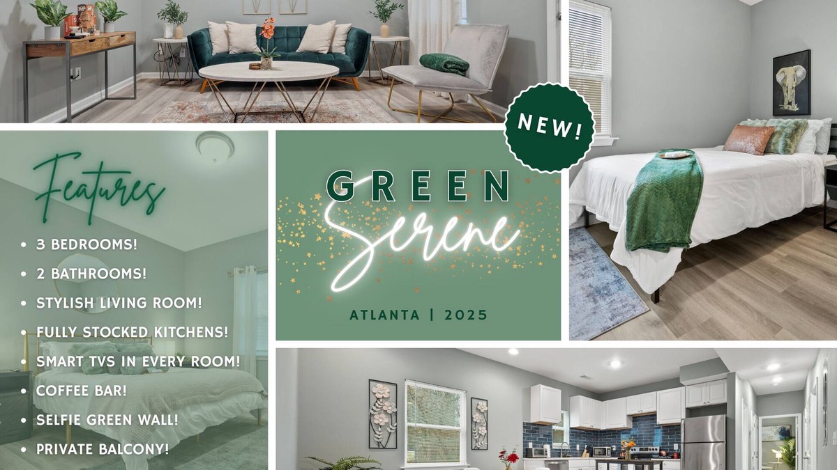 Atlanta Apartment | Green Serene – Furnished 3BR Near Downtown ATL w/Games, Porch & Coffee Bar
