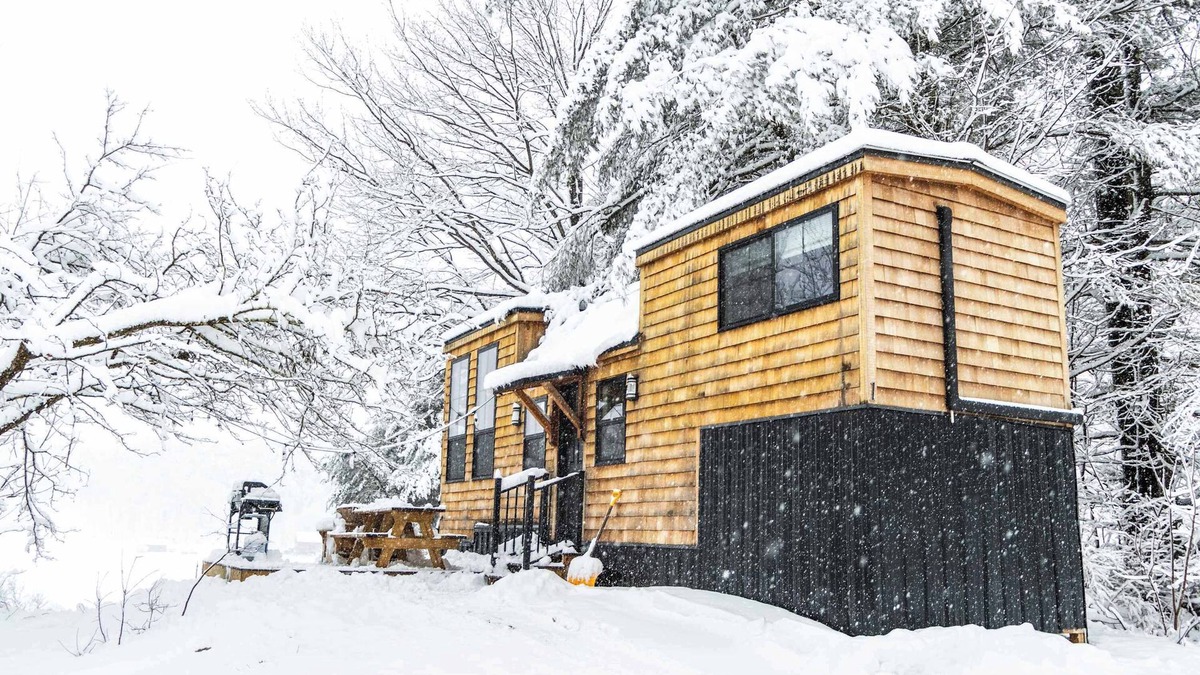 Johnson House | Haven Tiny House w/hot tub on river near Stowe