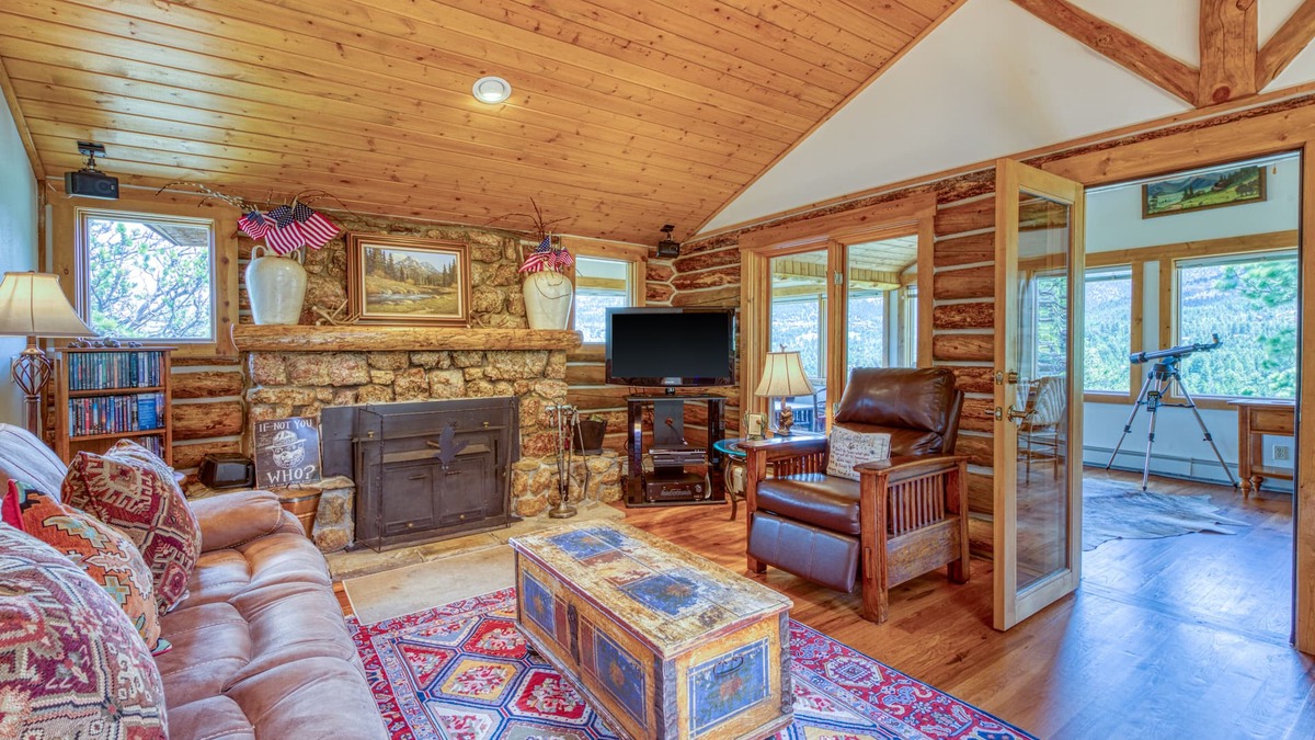 Estes Park Cabin | Historic cabin with mountain views, private W/D, & furnished deck