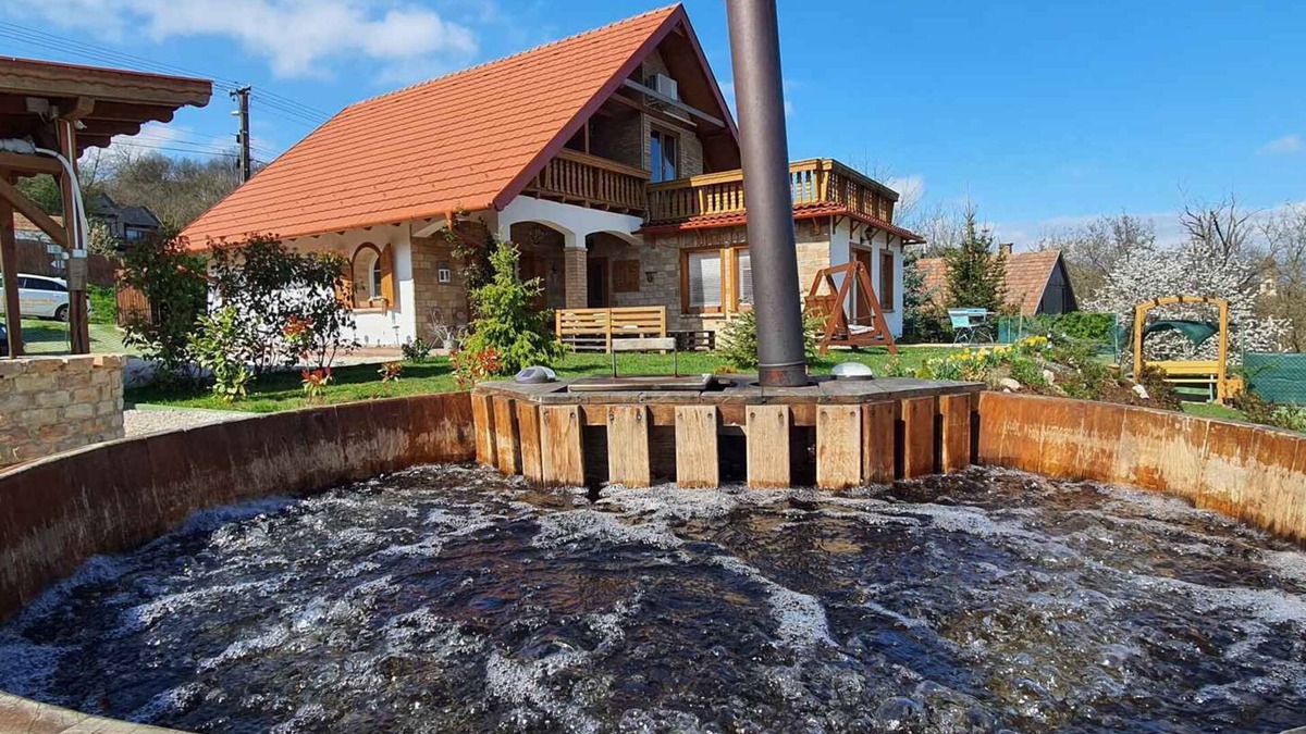Balatonendred House | Holiday home in a picturesque landscape with a view and garden kitchen, wooden barrel with whirlpool and sauna