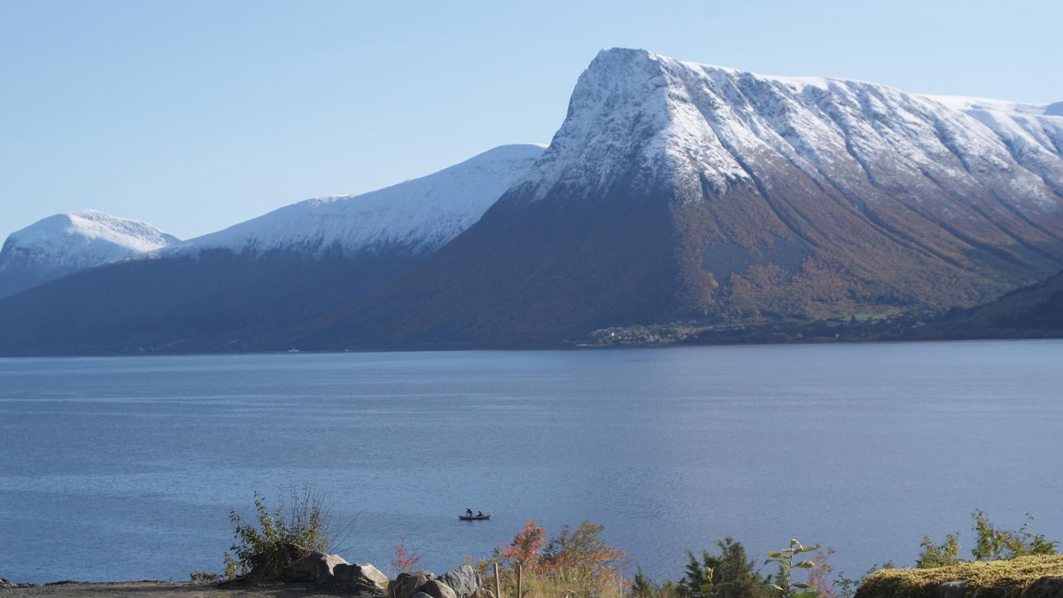 Hareid Cabin | Holyday home (2016-built) with view plot beyond Fjord and Mountains.