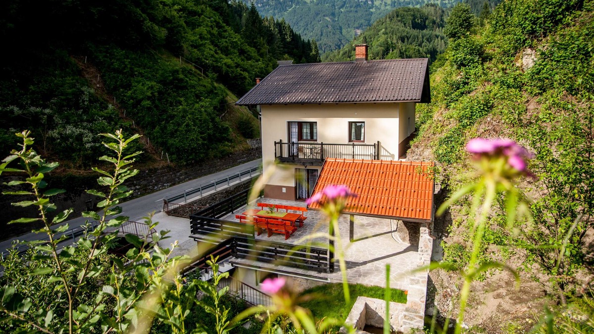 Podbrdo House | House Apartmaji Utrinek - with playroom, garage, terrase, sauna and jacuzzi