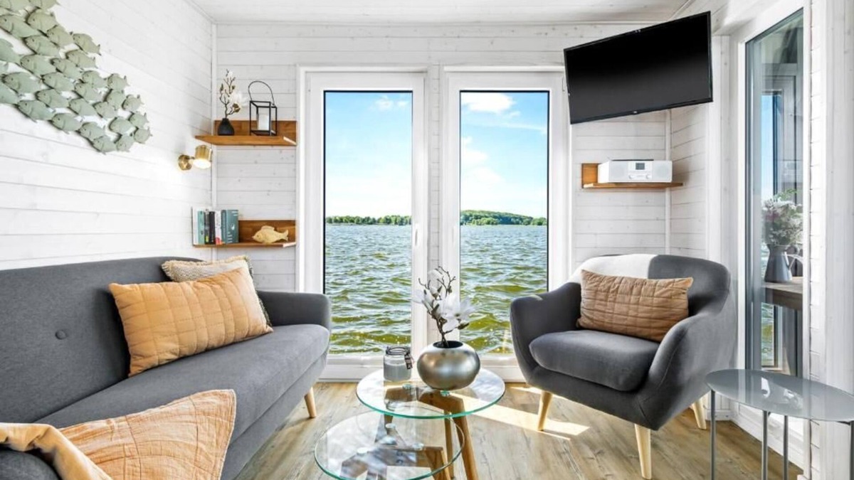 Schleswig Boat Rental | Houseboat moments of happiness for 4 people with roof terrace on the Baltic Sea fjord Schlei