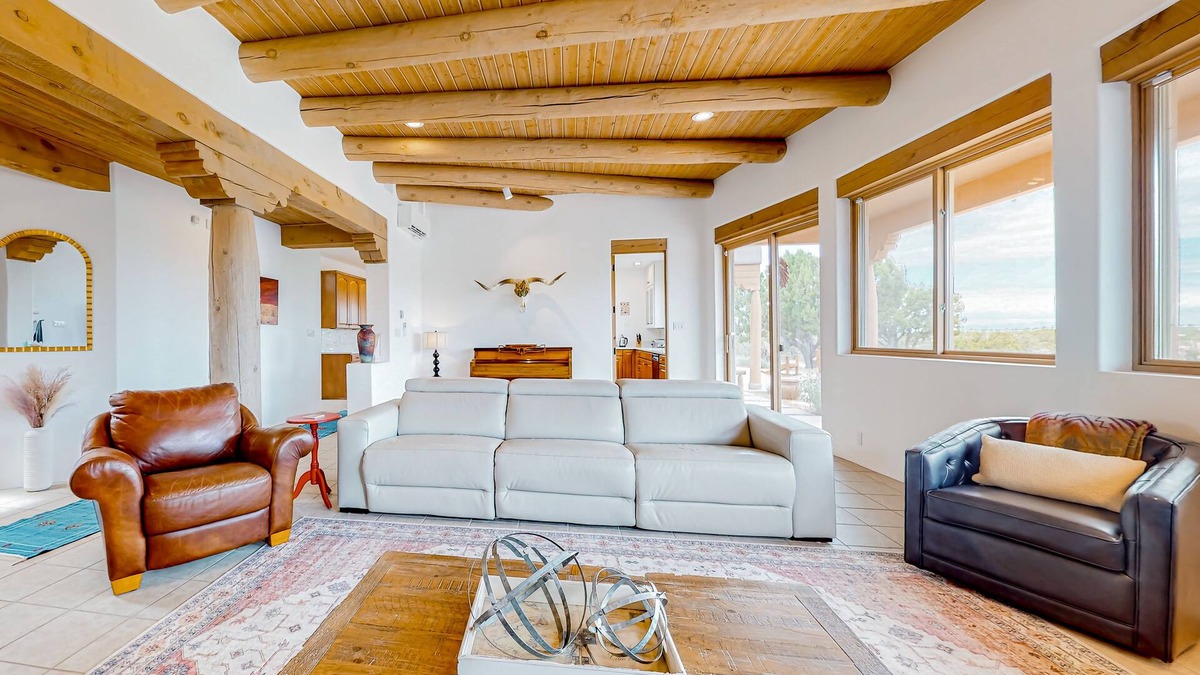 Canoncito House | Idyllic mountain-view retreat with luxe interior & private sunset-view hot tub