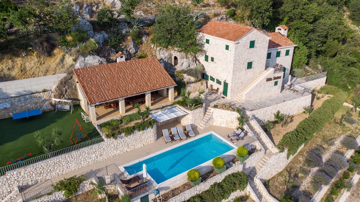 Slivno Villa | Imposing stone vila magical sea view private tennis court wine cellar pool