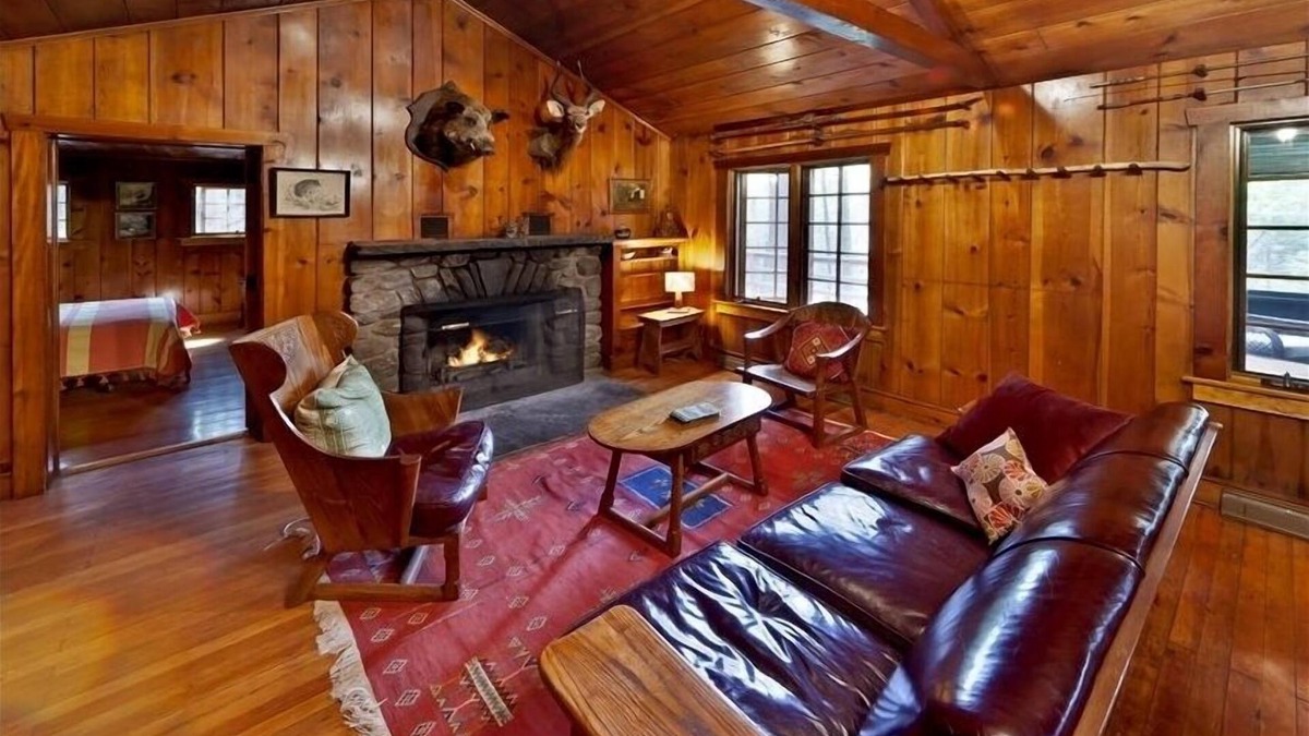 Milford Cabin | Isolated Creekside Knotty Pine 1930s Lodge on 575 Acre Forest Preserve