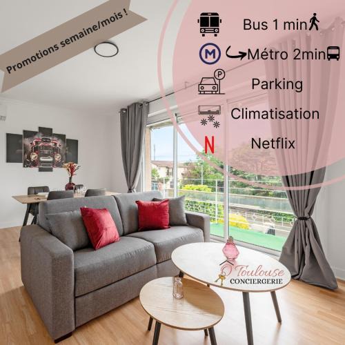 Mirail-Reynerie-Bellefontaine Apartment | L'Élégance Urbaine-clim-parking gratuit dans rue
