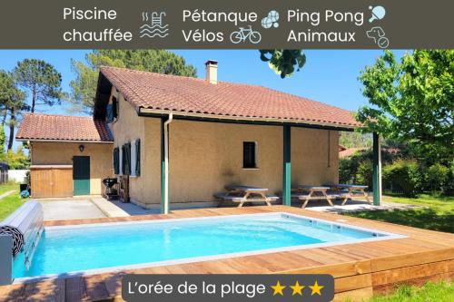 Vieux-Boucau-les-Bains House | L'OREE DE LA PLAGE, 15 pers, Charmante Maison rénovée classée 3 étoiles - Piscine chauffée - Terrain de pétanque - Ping pong à Vieux-Boucau