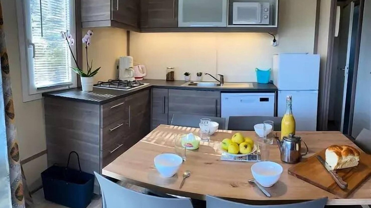 Daglan Ski Chalet | La Peyrugue Campsite * - Chalet RÊVE +: air conditioning - dishwasher - 2 bedrooms - 2 Chilean deckchairs - Covered terrace for 5 people