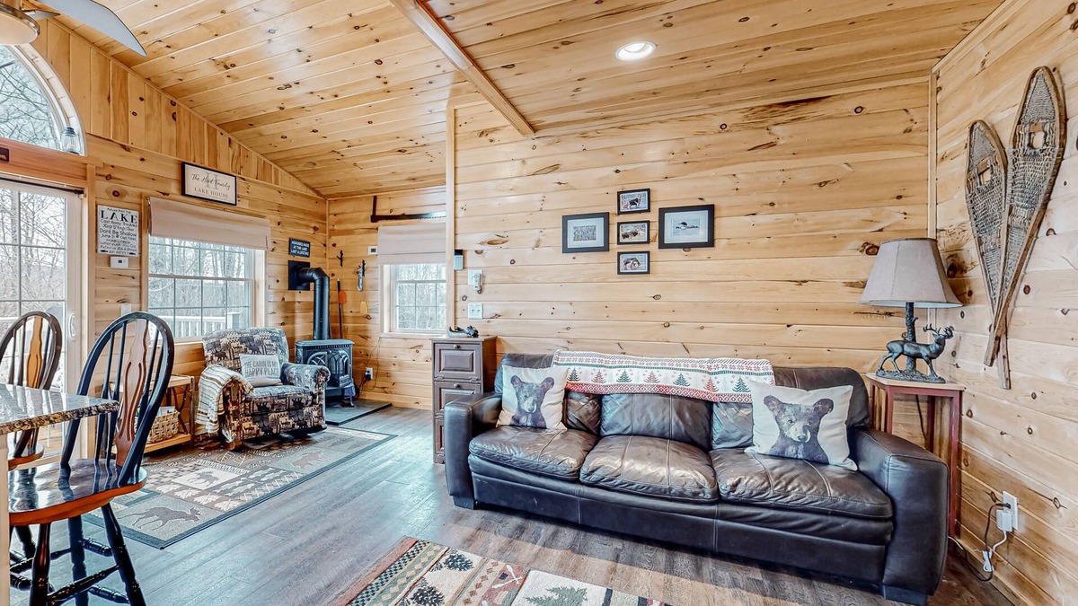 Greenville Junction House | Lake-view two-story home with beach access, wood stove, grill, W/D, & fast WiFi