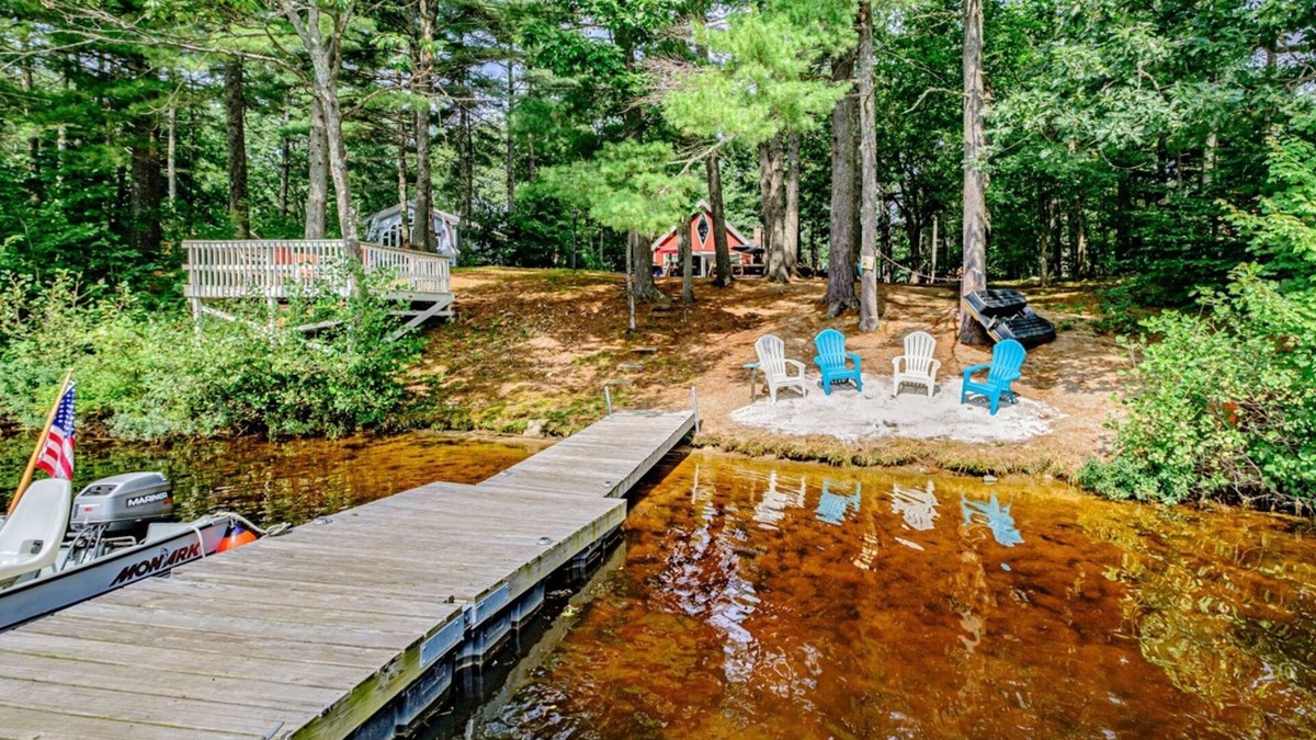 Lake Arrowhead House | Lakefront dog-friendly home with dock, waterfront deck, wood fireplace, & W/D