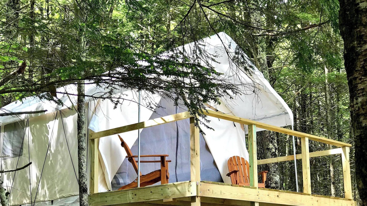 Mariaville Cabin | Lakefront Glamping Tent w/ensuite bath, King Bed, Fabulous View, near Acadia