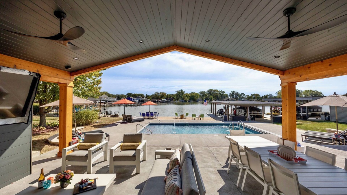Lakeview House | Lakefront Luxury: Sunrise Views, Pool, Dock & Walk to Dining!