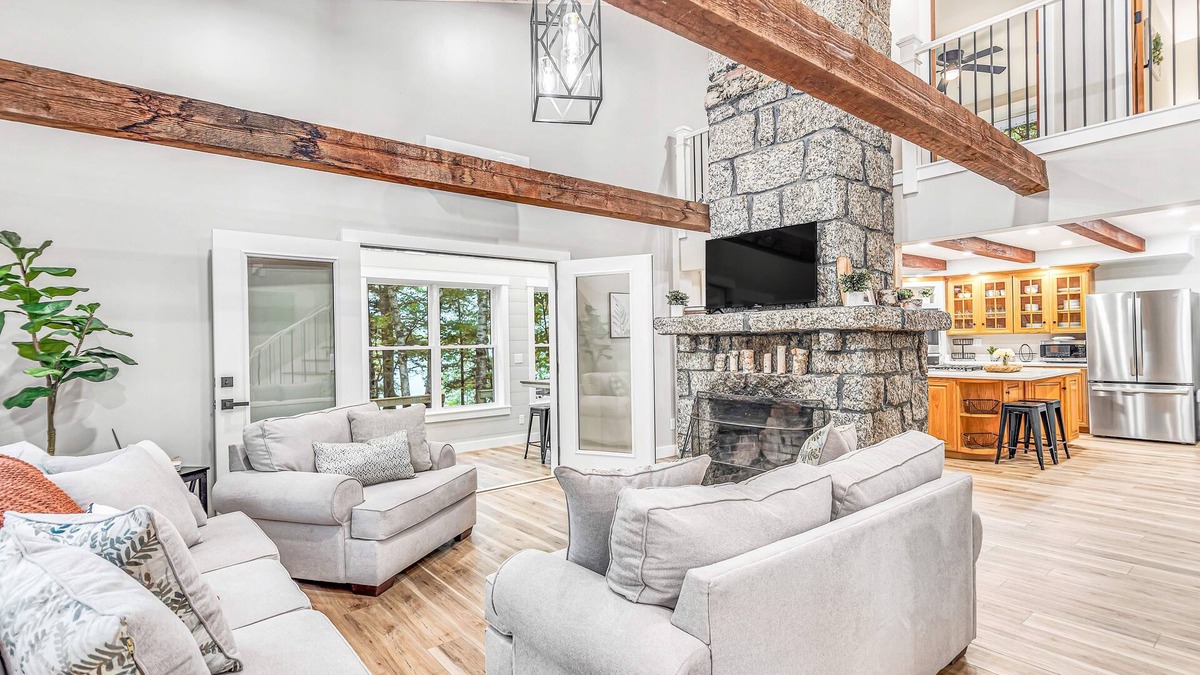 Lucerne-in-Maine House | Lakefront, newly rebuilt, dog-friendly home with private beach, dock & firepit