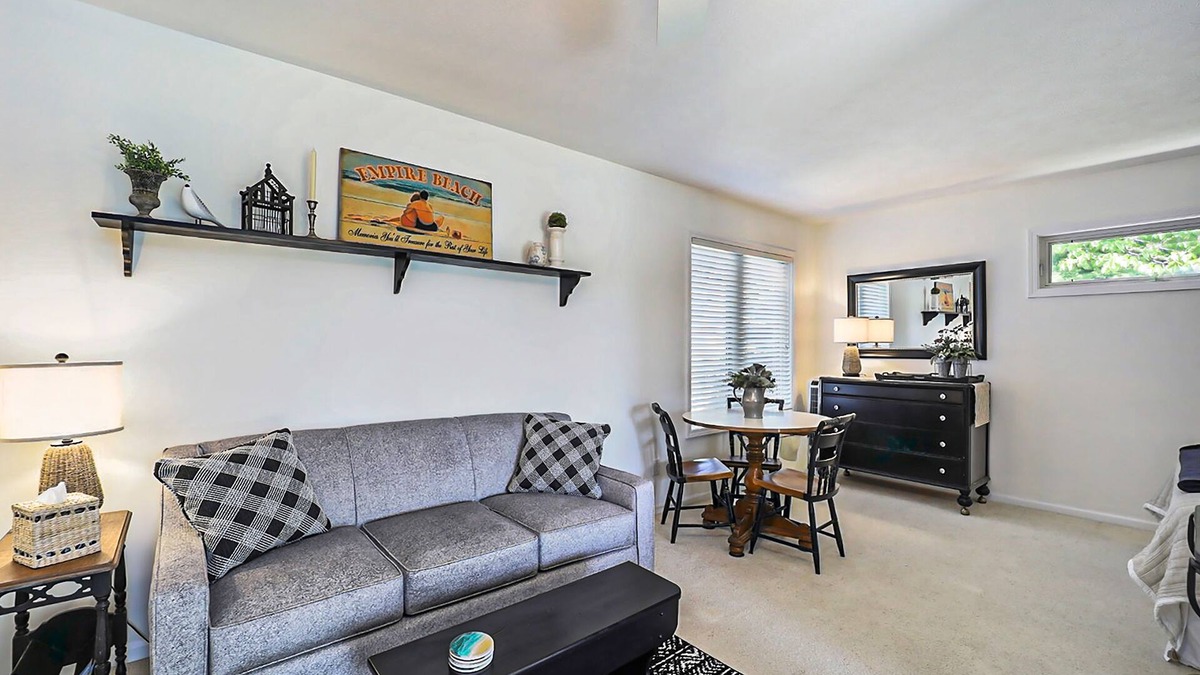 Empire Apartment | Lakefront studio with lake & beach views, deck, firepit, beach access, & WiFi