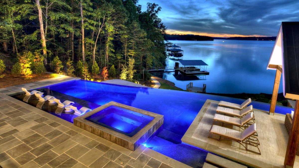 Morganton House | Lakeside Luxury with Infinity Pool Hot Tub Dock