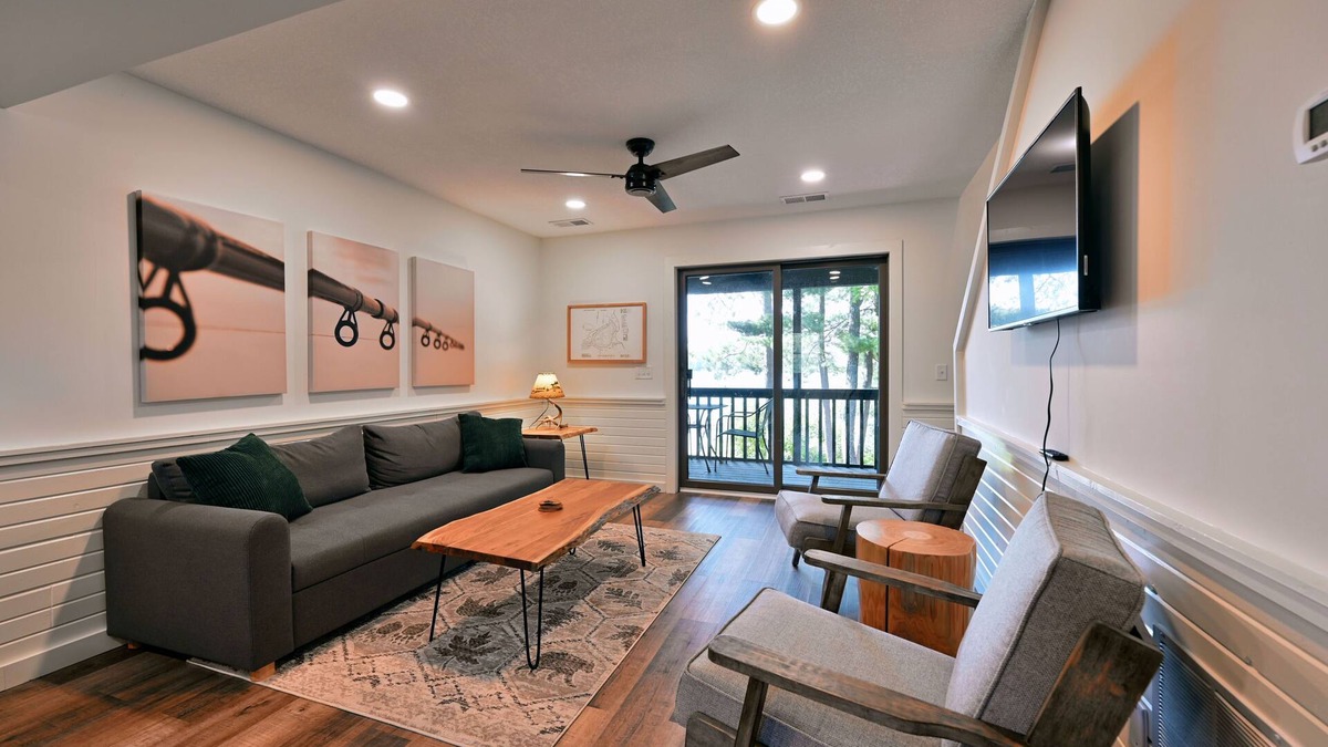Webb Lake Condo | Lakeside Mudding Bear Condo: Beach, Sauna, Club Room, Private Balcony
