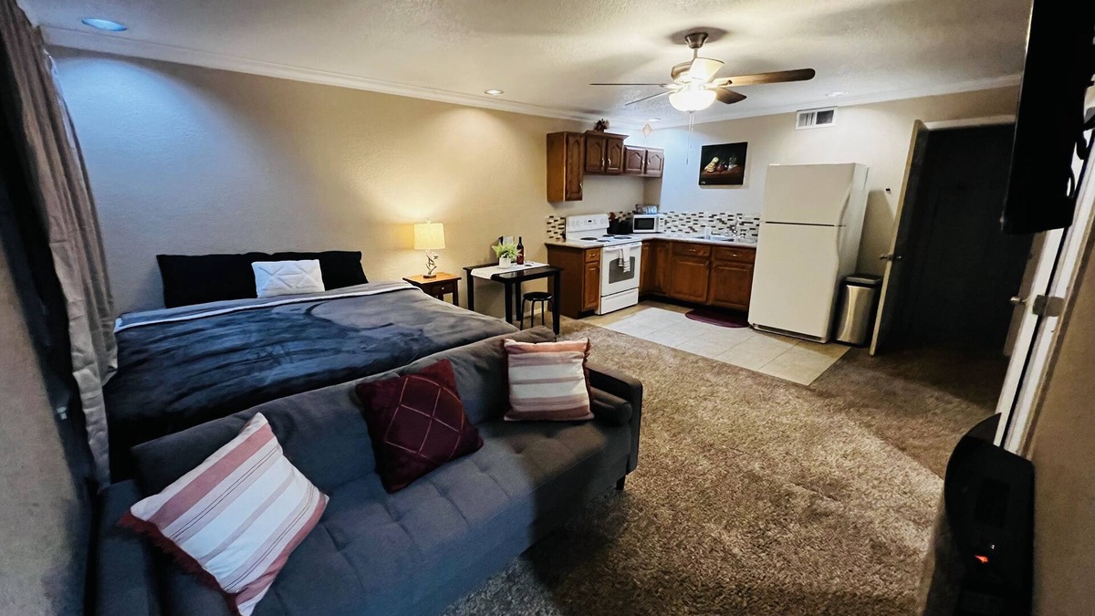 Roseville Apartment | Large studio: King bed, Full kitchen
