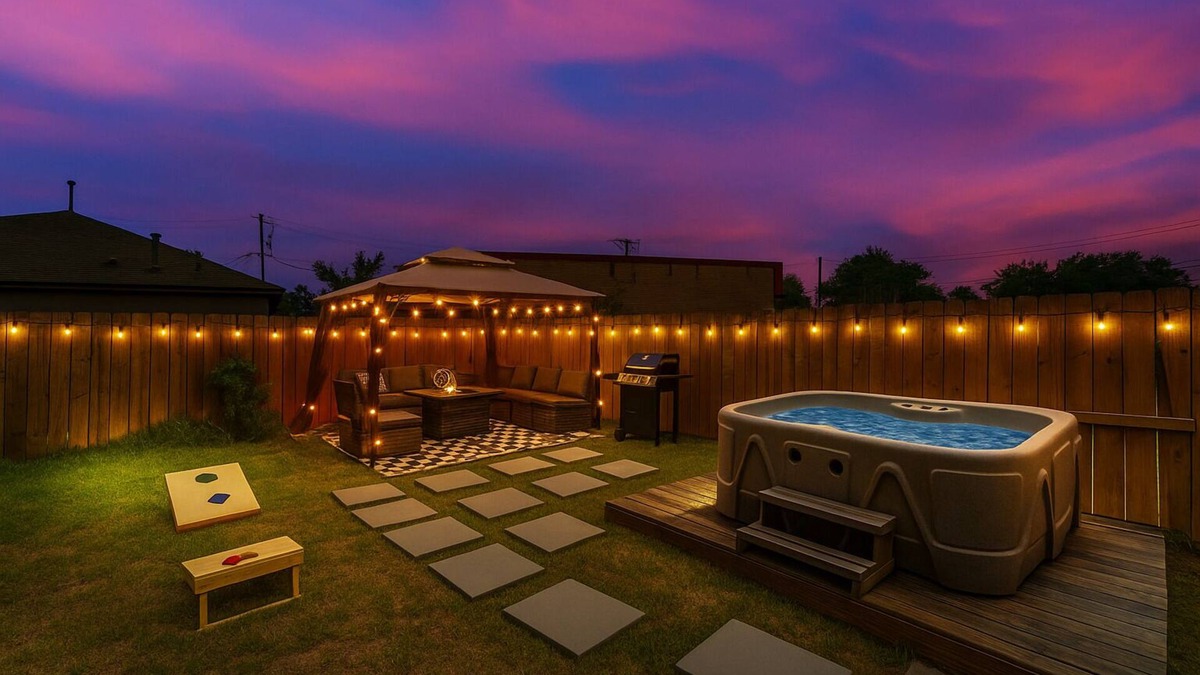 OST - South Union House | Luxe Houston Retreat Hot Tub Gazebo Games Near NRG Stadium & Med Center