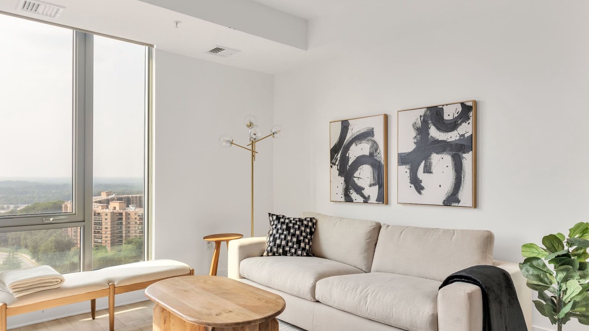 McLean Apartment | Luxi Natural Oak + Beige 2BR In Tysons Boro Area w Amenities + Mall/Pool/Gym