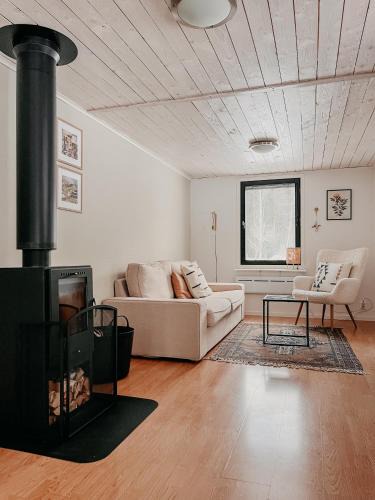 Nye House | Luxurious red cottage with wood stove near lake