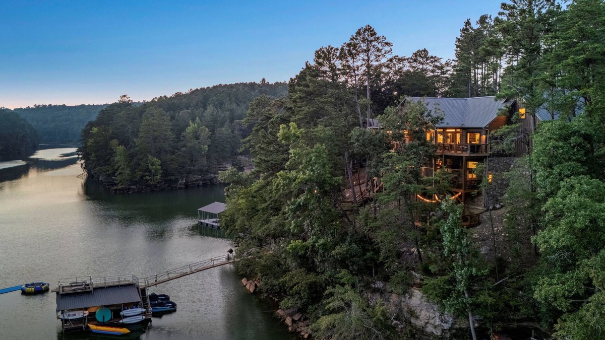 Double Springs House | Luxury Lakefront Home - VIEWS! Hot Tub, 2 Decks, Fire Pit, Theater, Arcade, Dock