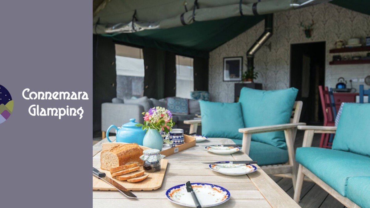 Inverin Cabin | Luxury safari tent, outdoor bath sleeps 6. Near to Aran Island ferries and beach