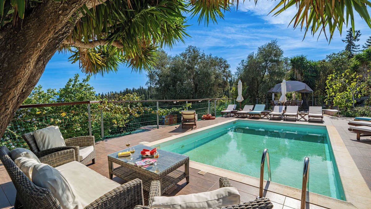 Tselendata Villa | Luxury Venetian Stone Villa- Amazing Private Pool Area and views near Fiskardo