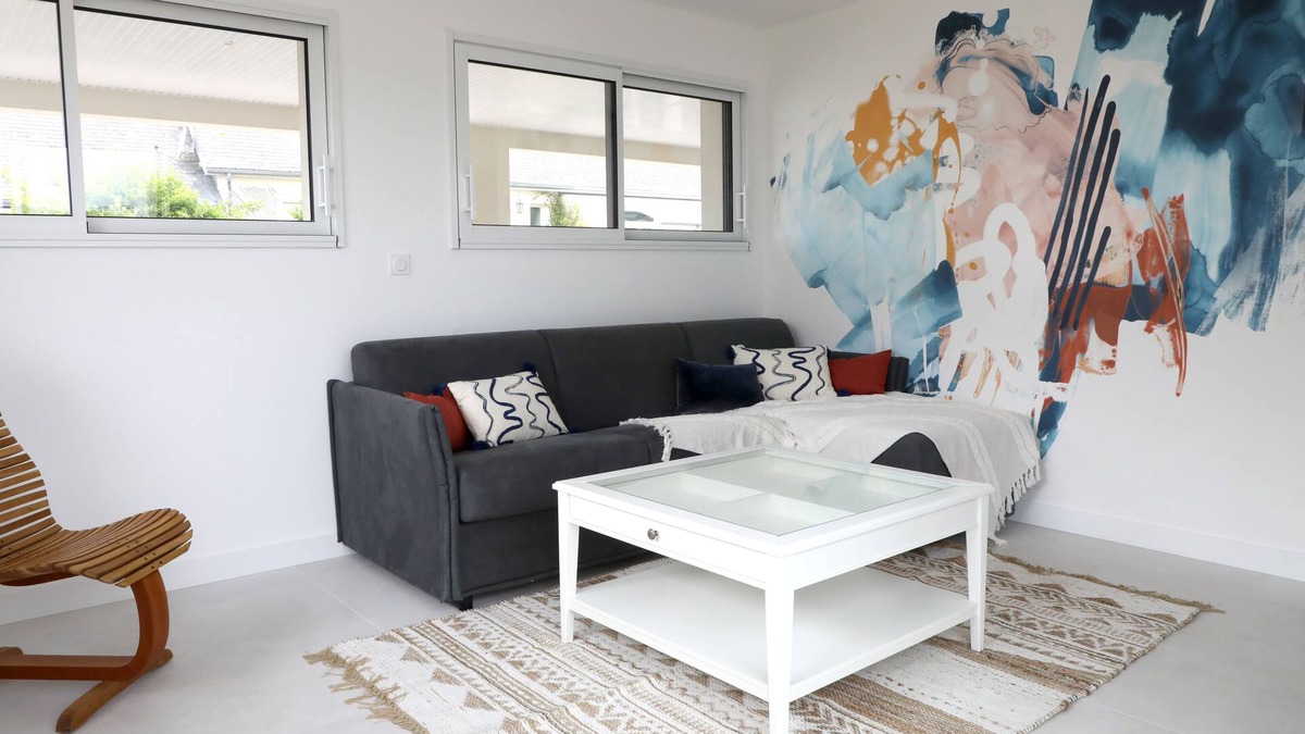 Pirou Apartment | Marine Blue Apartment Terrace and Sauna