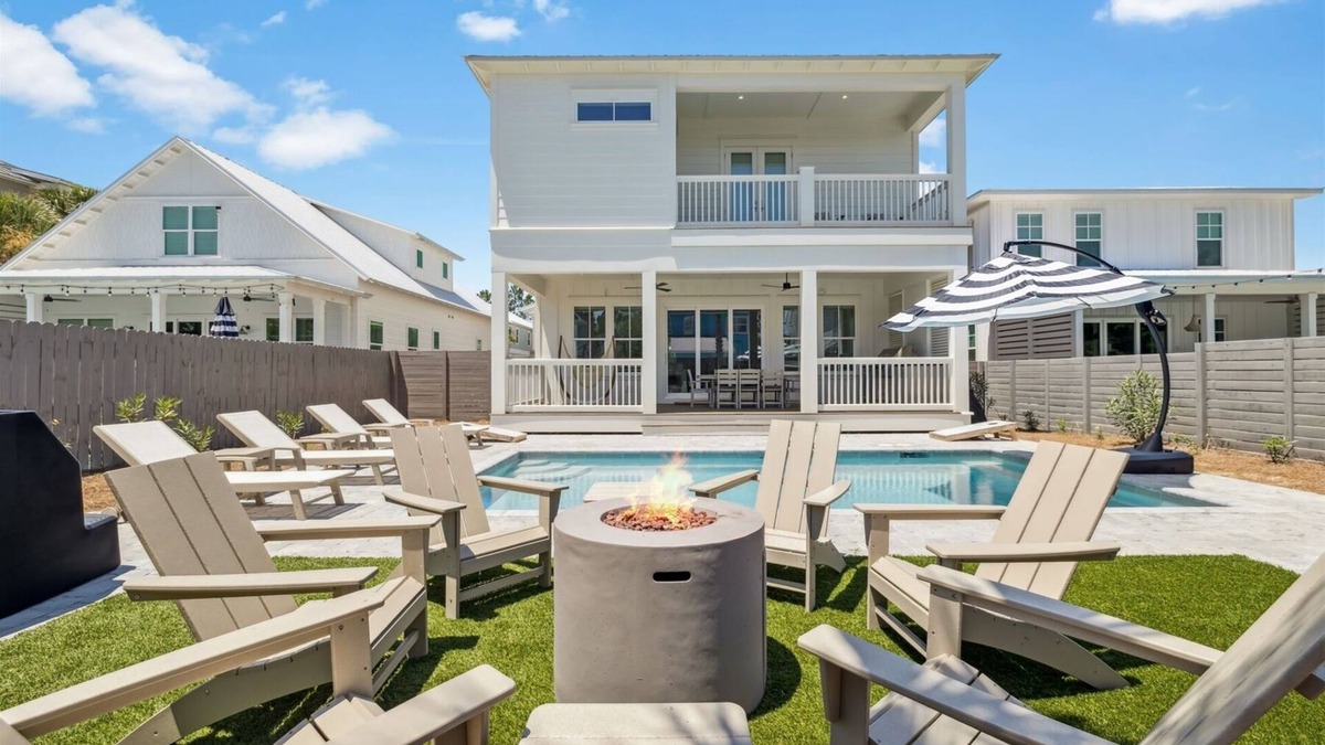 Village of Sugar Beach House | NEW! Pool, Hot Tub, Cold Plunge, LSV, Bikes! Walk to Beach! Pet Friendly!