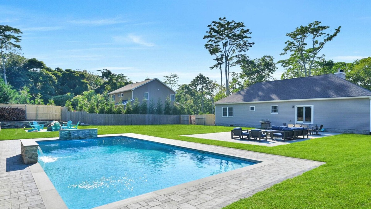Greenport West House | Newly built ranch, beautifully landscaped with pool, large yard, patio,.