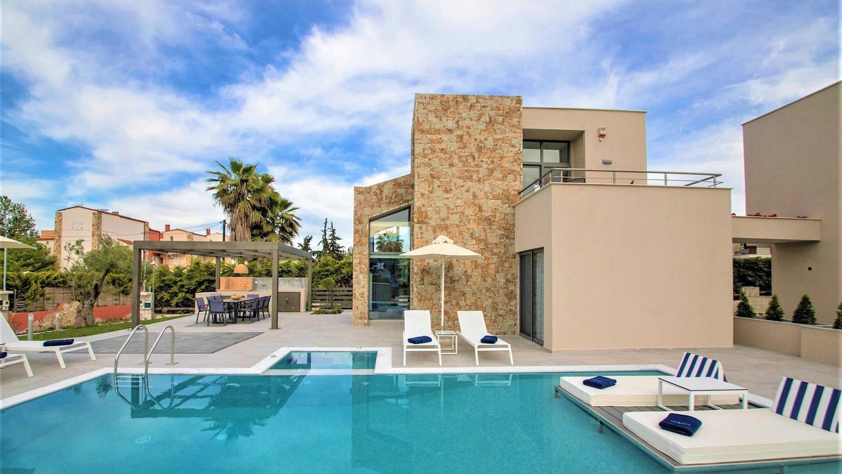 Pefkochori Villa | Ocean Private Villas - Villa Calypso - private heated pool/jacuzzi/barbecue