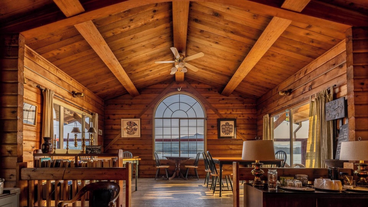 Alert Bay Bed & Breakfast | Ocean View Log Lodge with queen bed. Hot breakfast included.