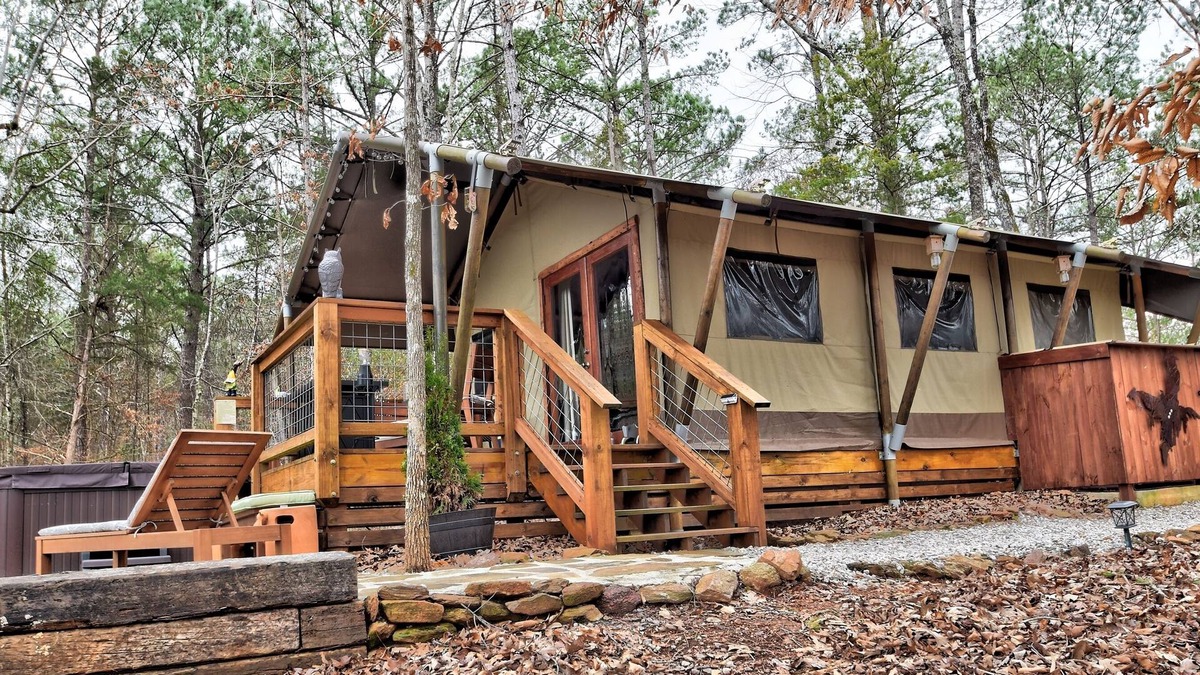 Dadeville Cabin | One Bedroom Glamp, Deck, Patio, Hot Tub at The Destination Resort