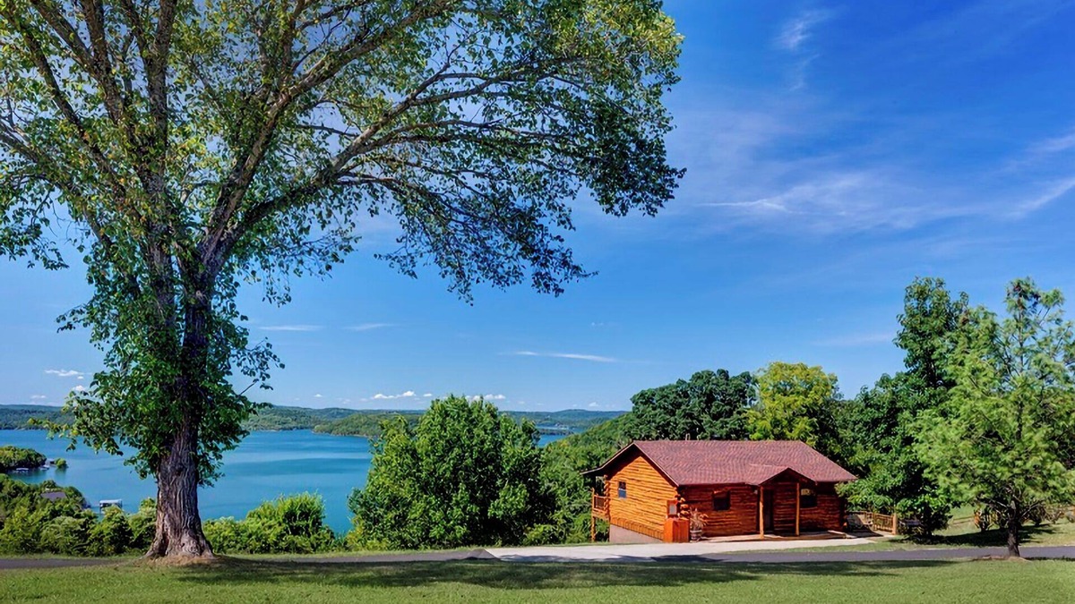 Sylvan Shores Cabin | One Story Beaver Lake Cabin, Mountain Top lakeview with dock & SPECTACULAR VIEW!
