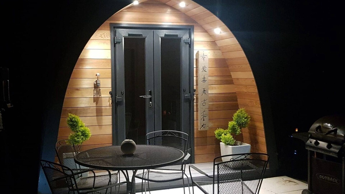 Swaffham Cabin | Oriental Garden Pod. Set in our gorgeous garden of bonsai, pagoda and koi pond.