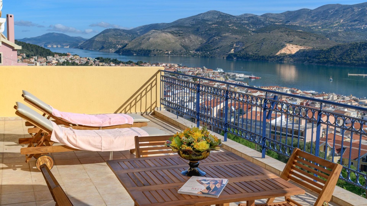 Kefalonia Apartment | Panoramic Sea Views. Private terrace. Walking distance to center and beaches.