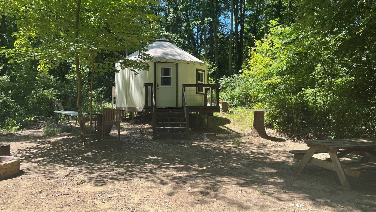 Grass Lake RV Rental | Peaceful Yurt in Waterloo Rec Area. 1.5 miles from Portage Lake Park/Beach.
