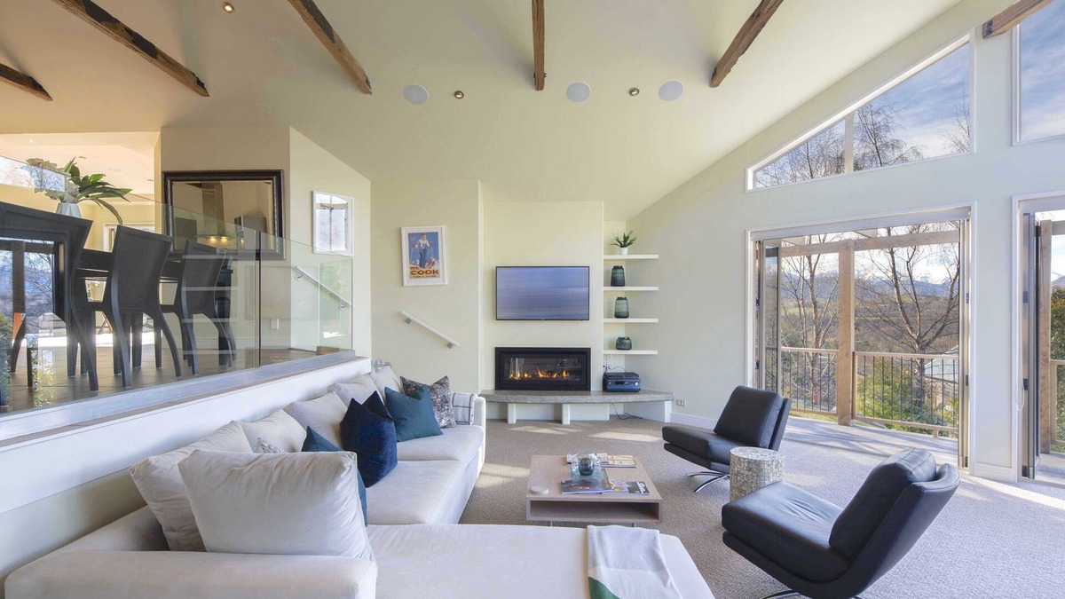 Lower Shotover House | Pinnacle Villa by MajorDomo - Sunny mountain view home with outdoor fireplace & spa pool