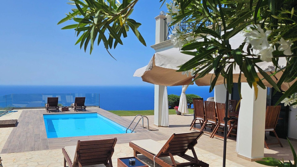 Sinarades Villa | Private hillside villa with heated pool and magnificent views over Ionian Sea