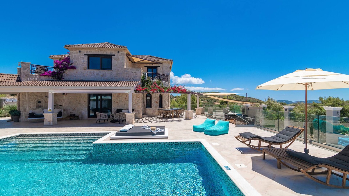 Agia Marina Villa | Private stone villa with heated pool & large outside area, set alone on hillside
