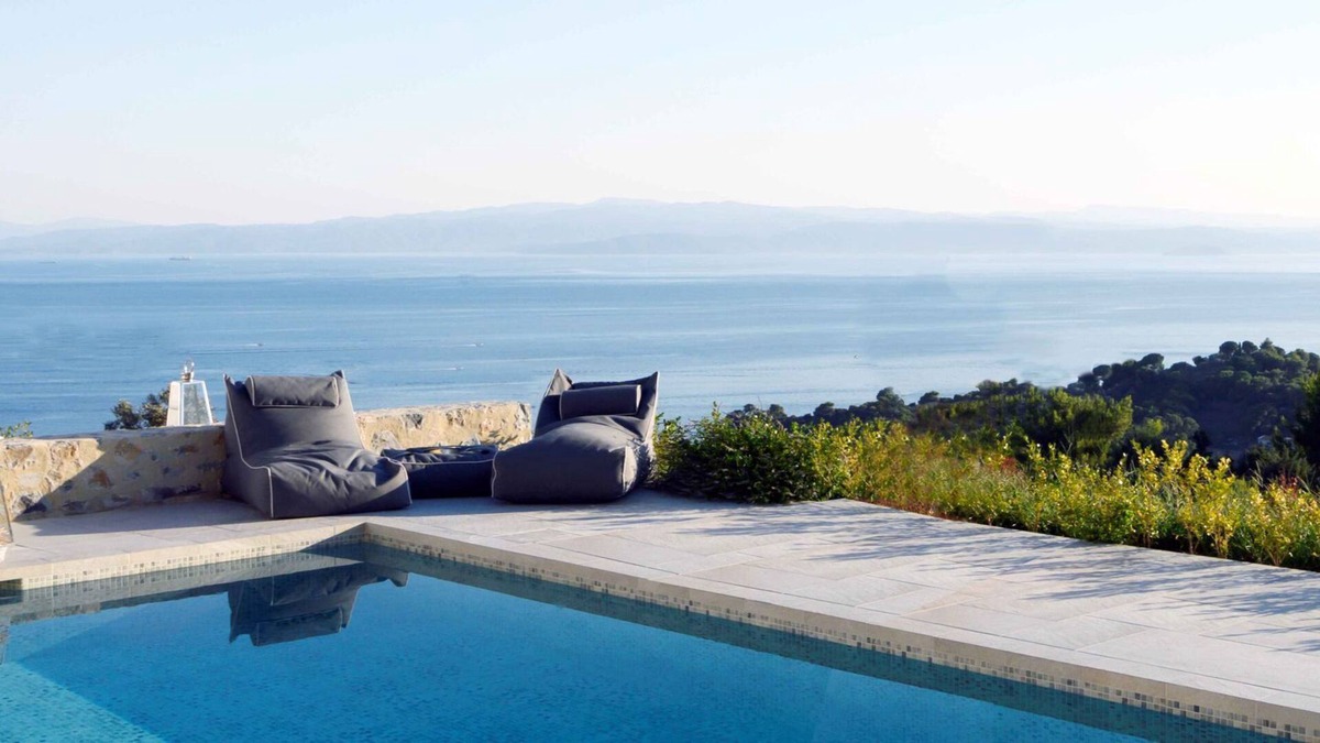 Agia Paraskevi Villa | R 1465 Villa A with sun loungers, sofa bed & Private Pool.