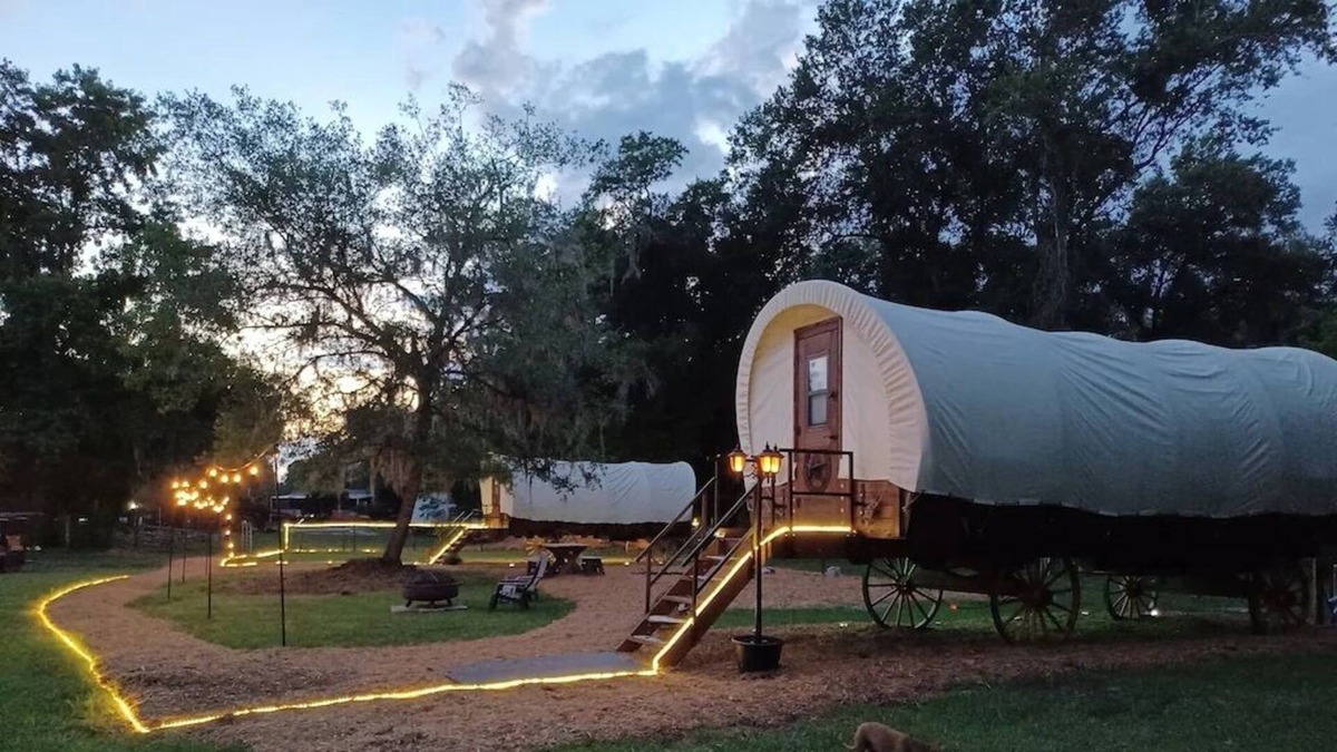 Putnam Hall Cabin | Real 1800's style Luxury Covered Wagon at a Farm Animal Sanctuary!