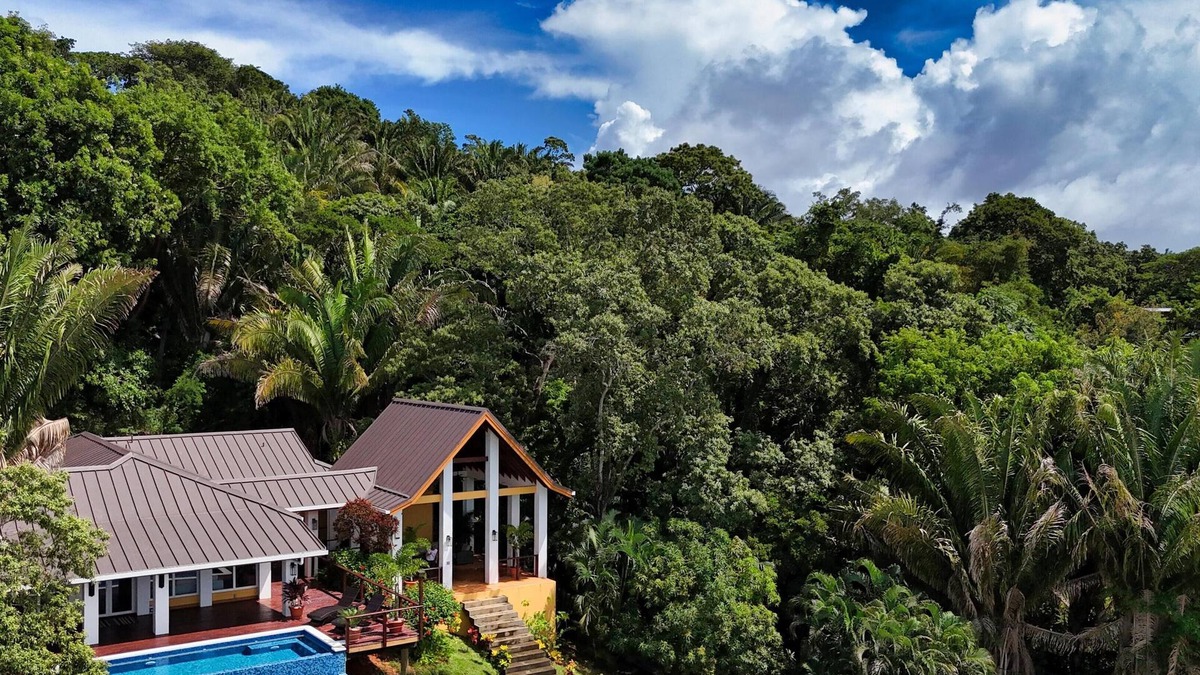 Gibson Bight House | Relax at this hillside retreat that overlooks the lush forest and the Caribbean.
