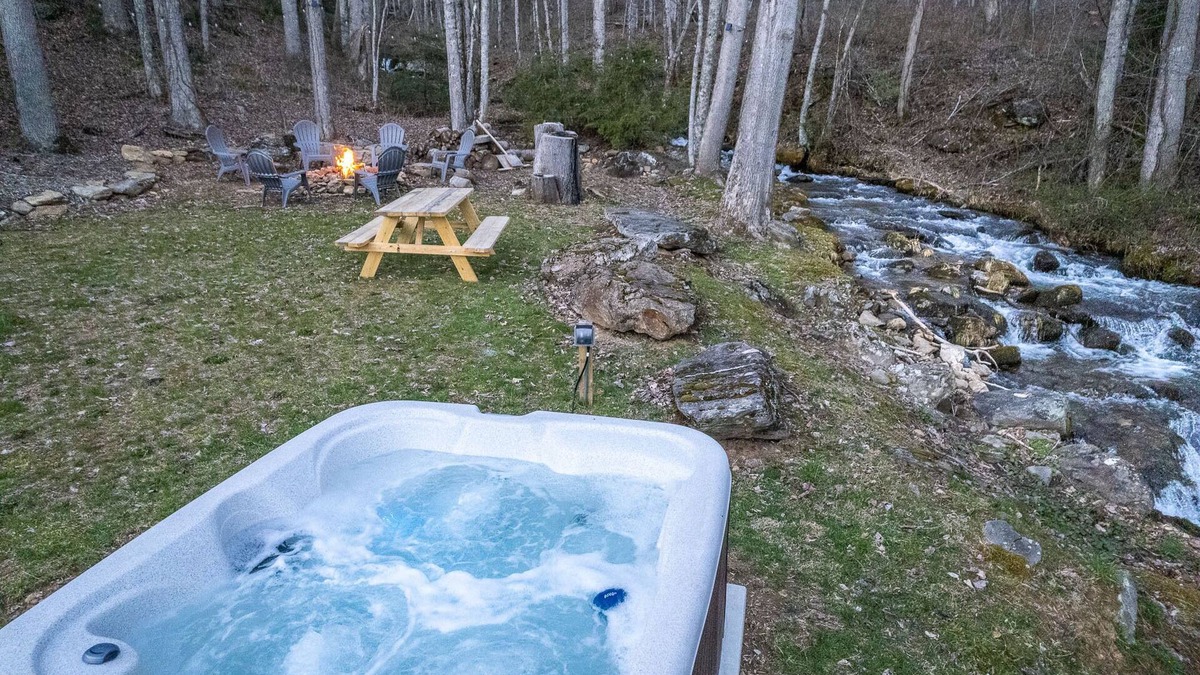 Sylva Cabin | Relaxing Hot Tub by Creek, Fire Pit Near Smokey Mountain National Park