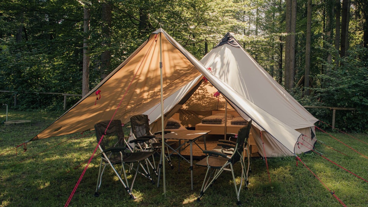 Mozirje RV Rental | Rent a family BELL family fully equipped tent with real beds in nature.